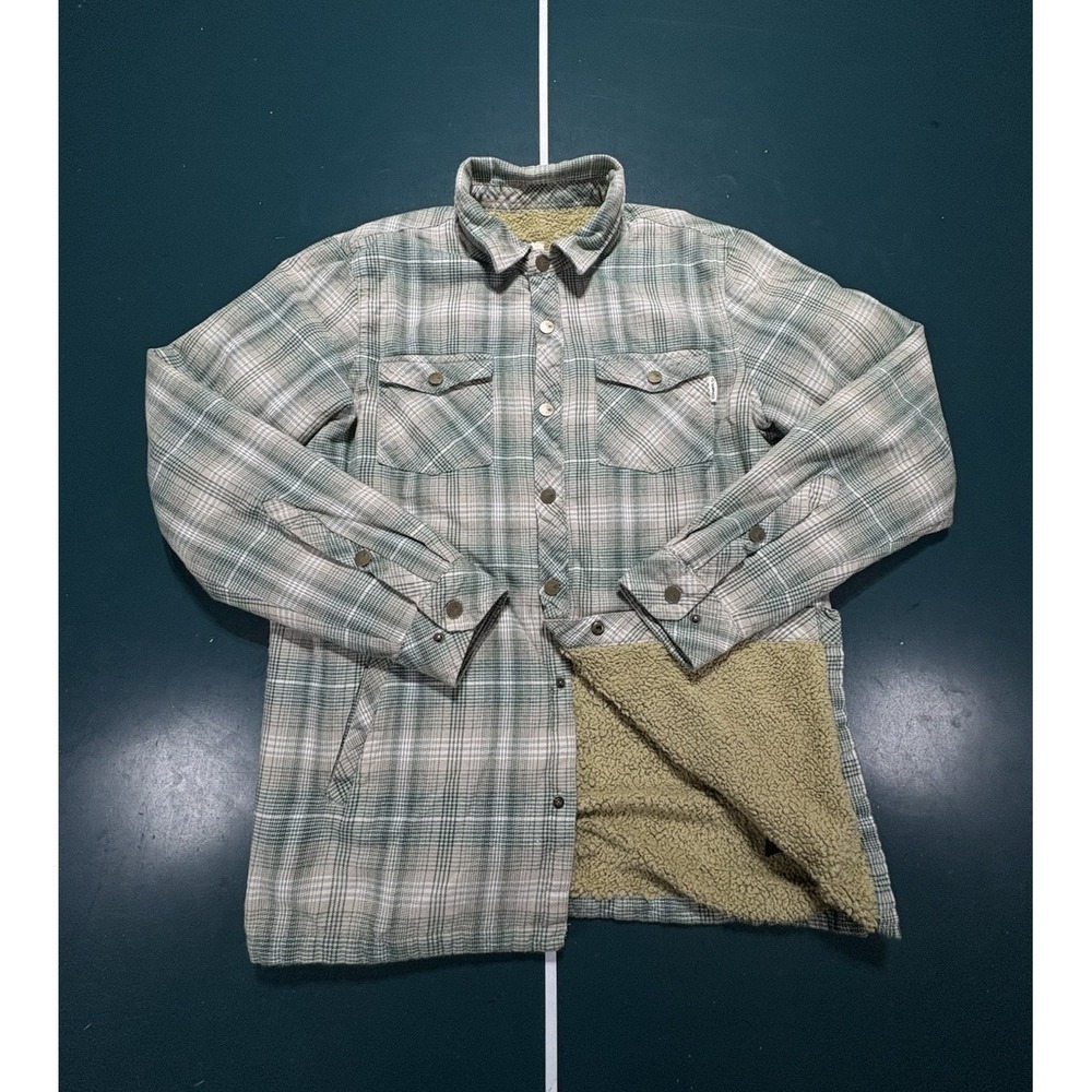 O'Neill Plaid Sherpa Lined Flannel Men's Small Green Gray Shacket Heavyweight